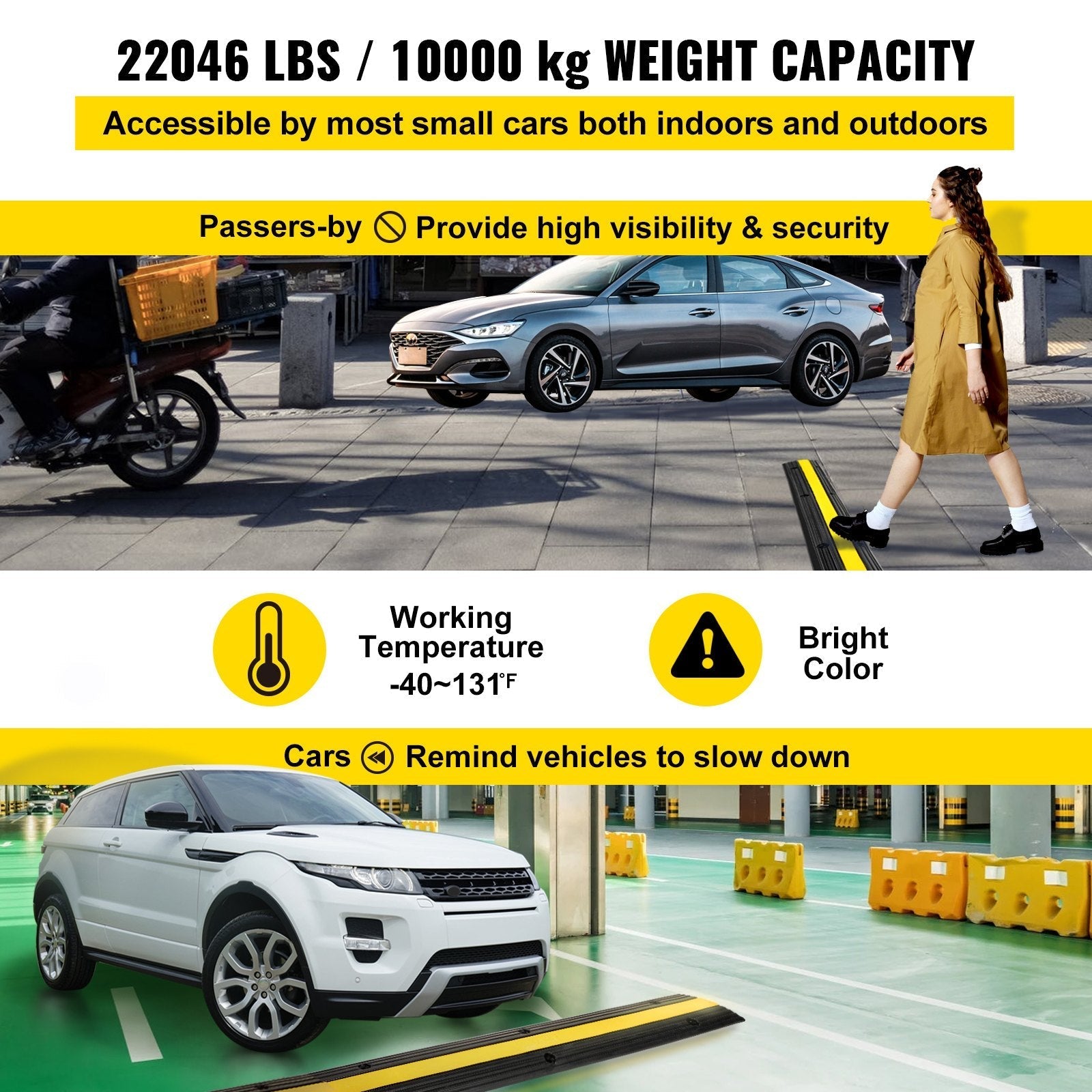 VEVOR 4 Pack of 1-Channel Rubber Cable Protector Ramps Heavy Duty 18000Lbs Load Capacity Cable Wire Cord Cover Ramp Speed Bump Driveway Hose Cable Ramp Protective Cover