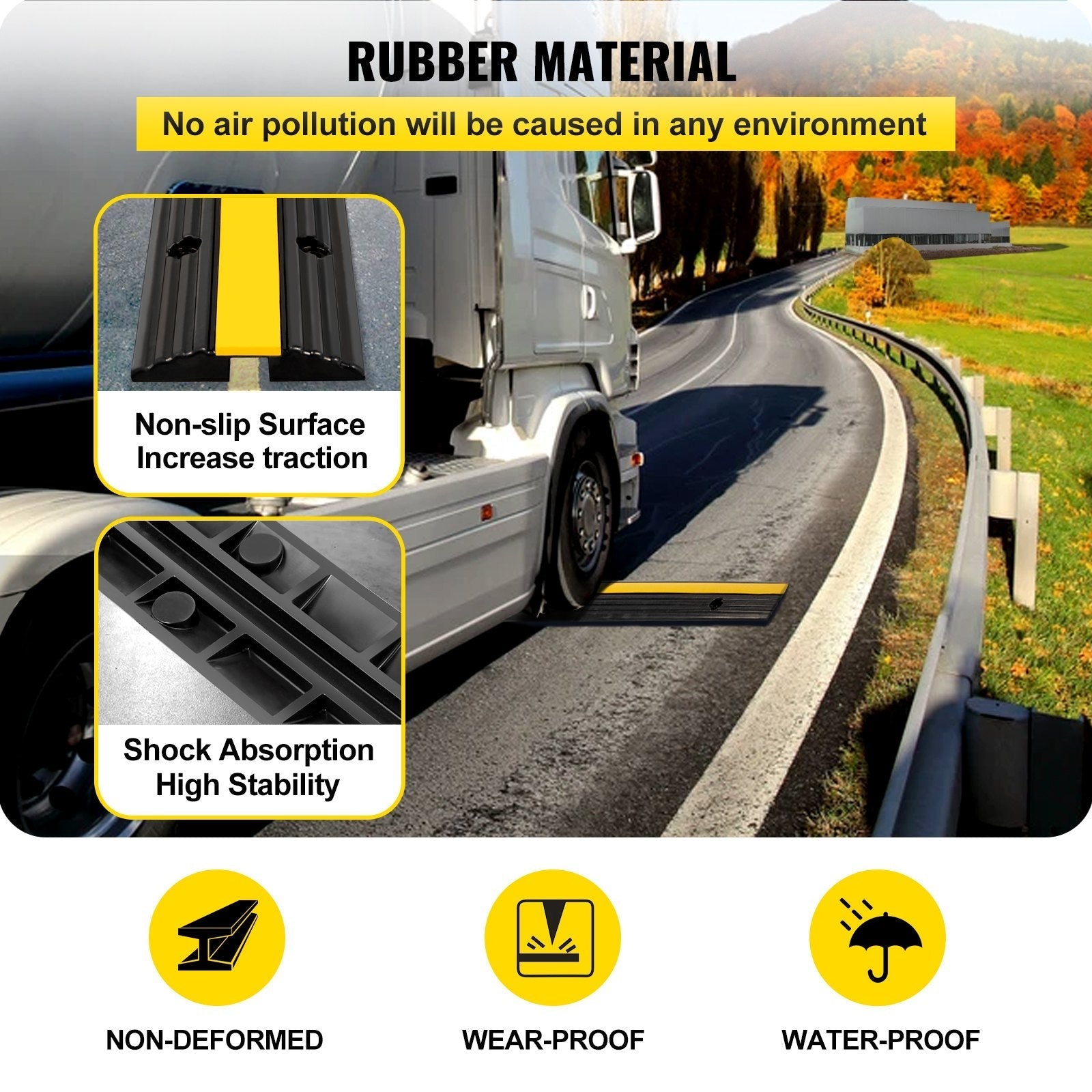 VEVOR 4 Pack of 1-Channel Rubber Cable Protector Ramps Heavy Duty 18000Lbs Load Capacity Cable Wire Cord Cover Ramp Speed Bump Driveway Hose Cable Ramp Protective Cover