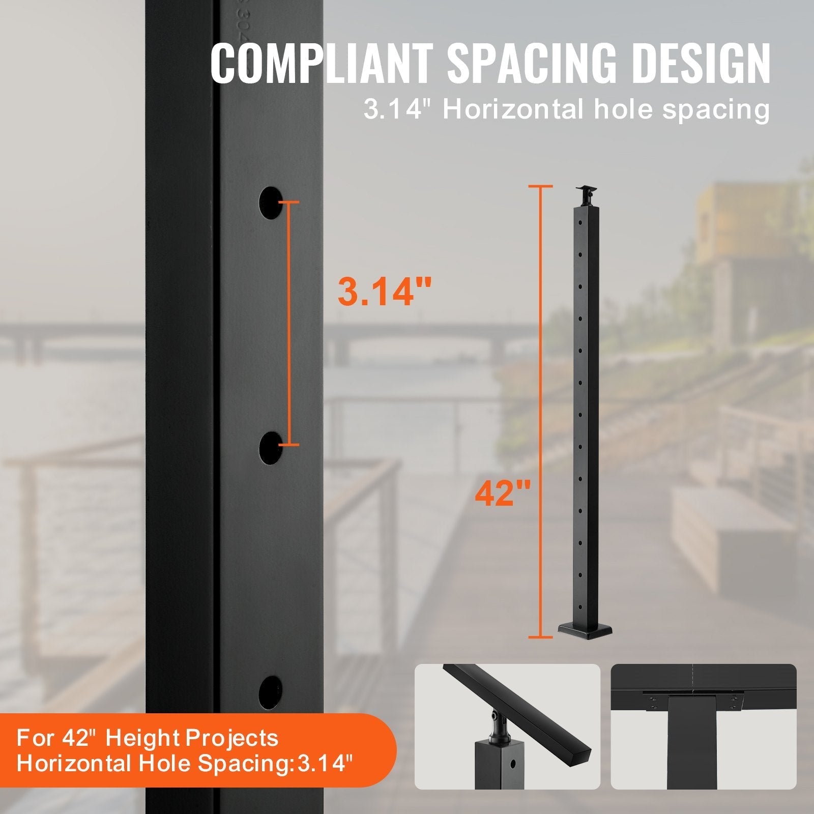 VEVOR 4-Pack Cable Railing Post, 42