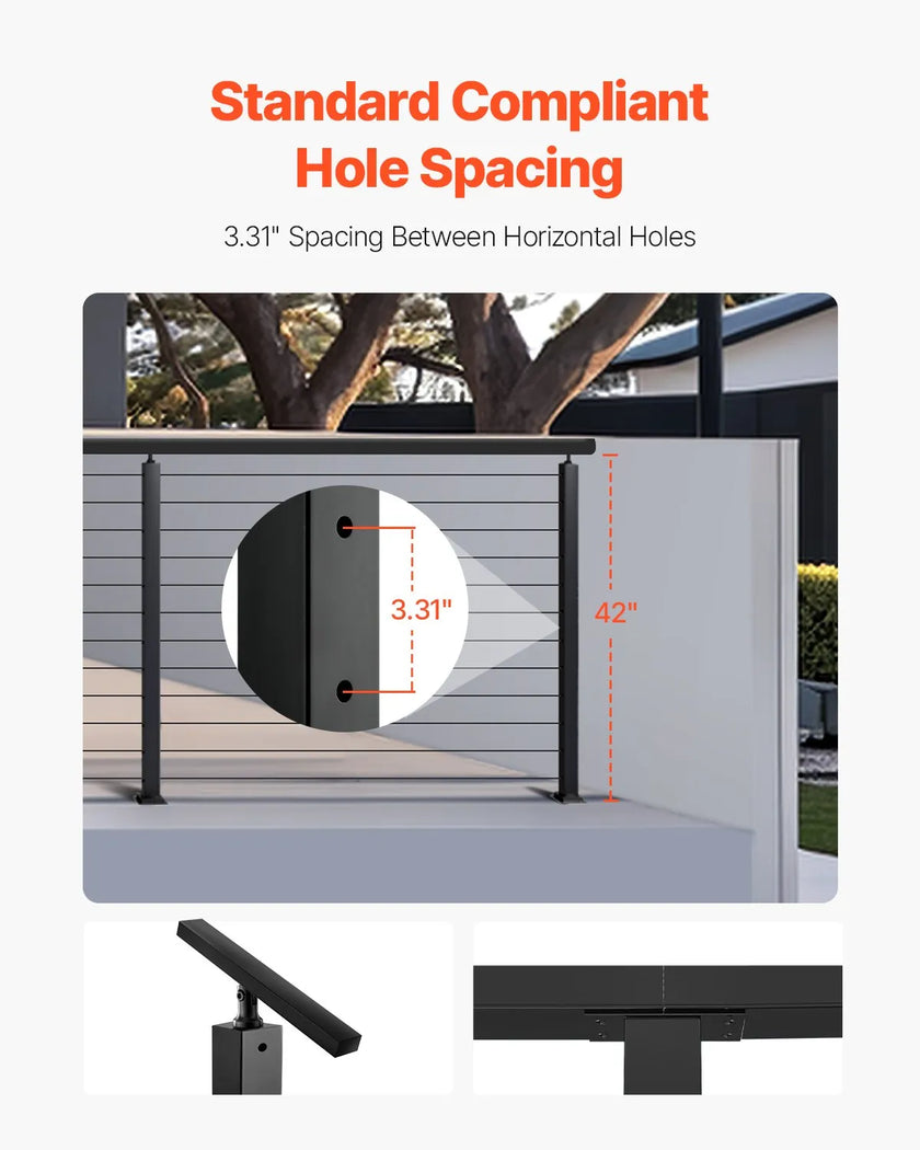 VEVOR Cable Railing Post 42x2x2 In Horizontal-Hole Post 4JZLGZXHS106URZU0001V0