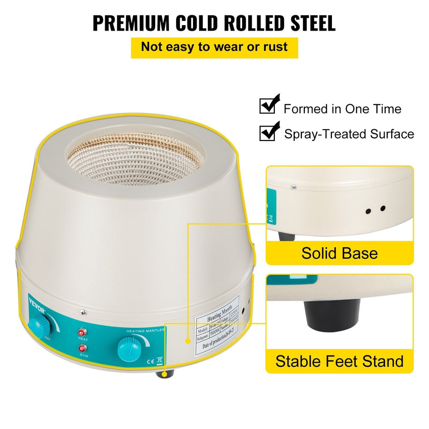 VEVOR Heating Mantle 500ml Magnetic Stirrer Heating Mantle 0-1600rpm Heating Mantle Magnetic Stirrer 250W Lab Magnetic Stir Plate for Liquid Heating and Stirring (500ml)