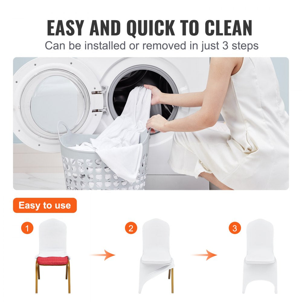 VEVOR 50pcs Chair Cover Wedding Spandex White Chair Covers Stretch Fabric Removable Washable Protective Slipcovers for Weddings Banquets Ceremony(Arched,50PCS)