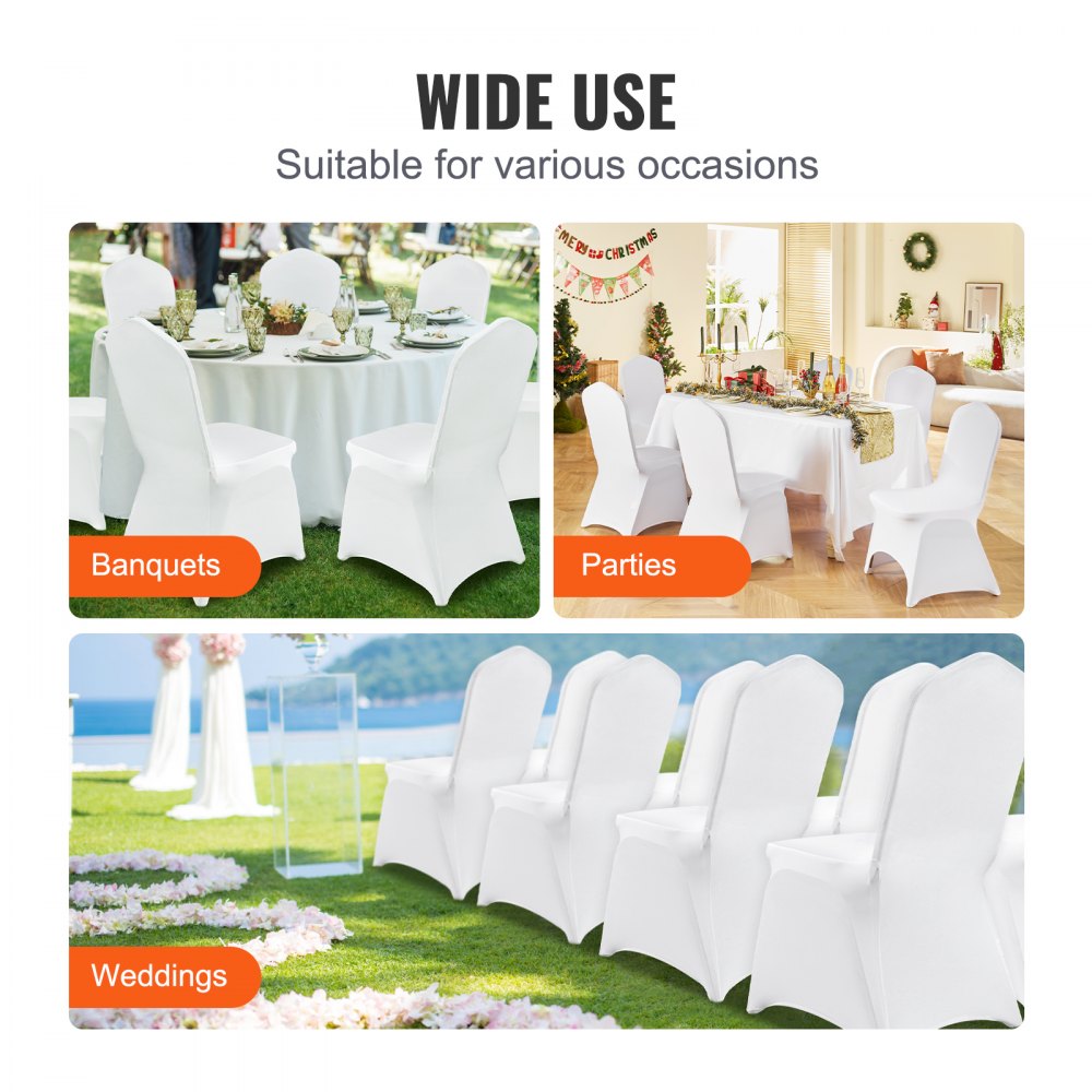 VEVOR 50pcs Chair Cover Wedding Spandex White Chair Covers Stretch Fabric Removable Washable Protective Slipcovers for Weddings Banquets Ceremony(Arched,50PCS)