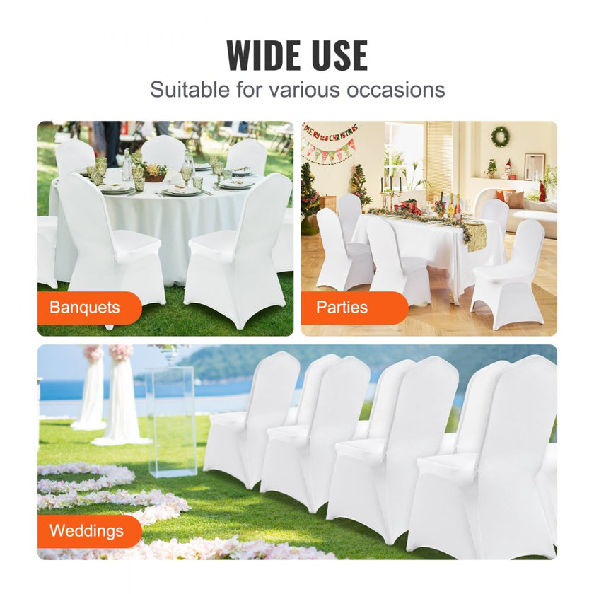 VEVOR 50pcs Chair Cover Wedding Spandex White Chair Covers Stretch Fabric Removable Washable Protective Slipcovers for Weddings Banquets Ceremony(Arched,50PCS)