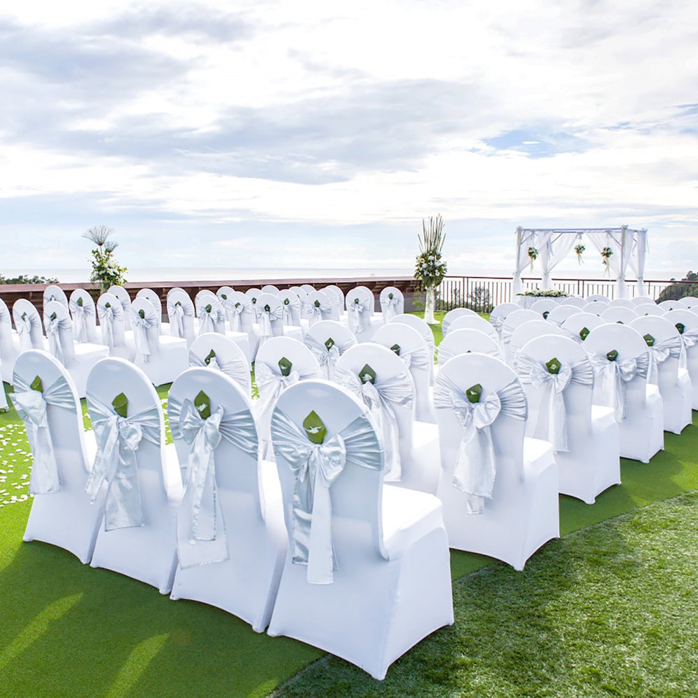 VEVOR 50pcs Chair Cover Wedding Spandex White Chair Covers Stretch Fabric Removable Washable Protective Slipcovers for Weddings Banquets Ceremony(Arched,50PCS)