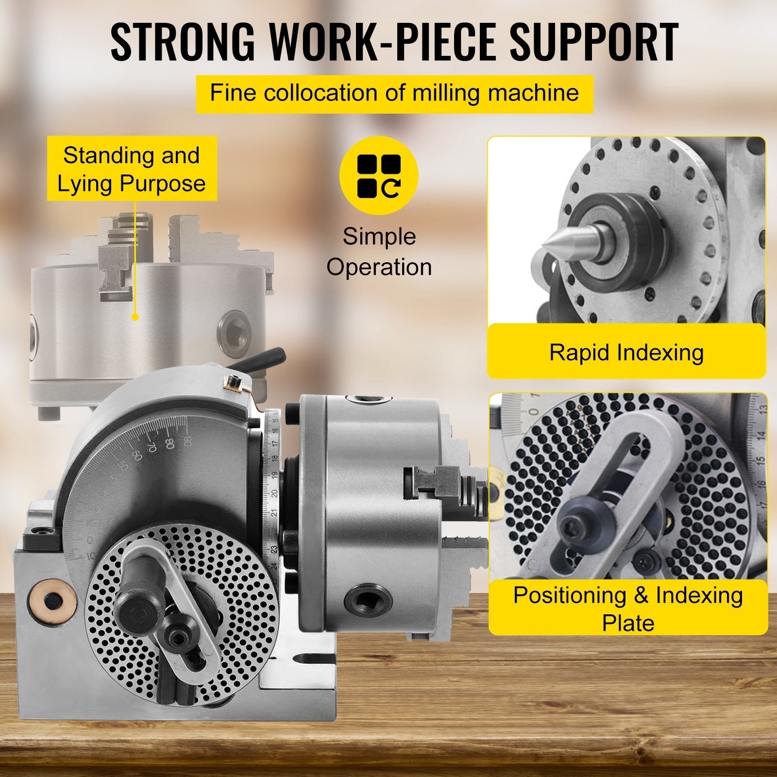 VEVOR Dividing Head BS-0 5Inch 3 Jaw Chuck Dividing Head Set Precision Semi Universal Dividing Head for Milling Machine Rotary Table Tailstock Milling Set (5 Inch Chuck)