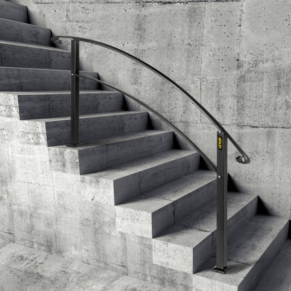 VEVOR Handrails for Outdoor Steps, Fit 1 or 5 Steps Outdoor Stair Railing, Black Wrought Iron Handrail, Flexible Front Porch Hand Rail, Transitional Handrails for Concrete Steps or Wooden Stairs