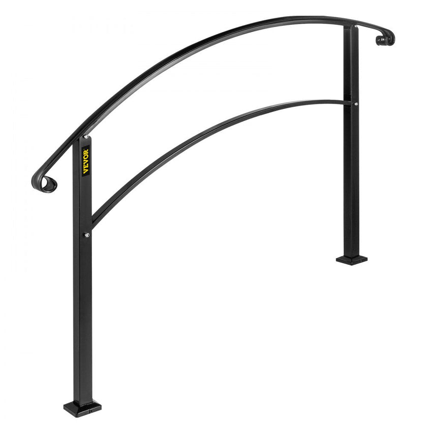 VEVOR Handrails for Outdoor Steps, Fit 1 or 5 Steps Outdoor Stair Railing, Black Wrought Iron Handrail, Flexible Front Porch Hand Rail, Transitional Handrails for Concrete Steps or Wooden Stairs
