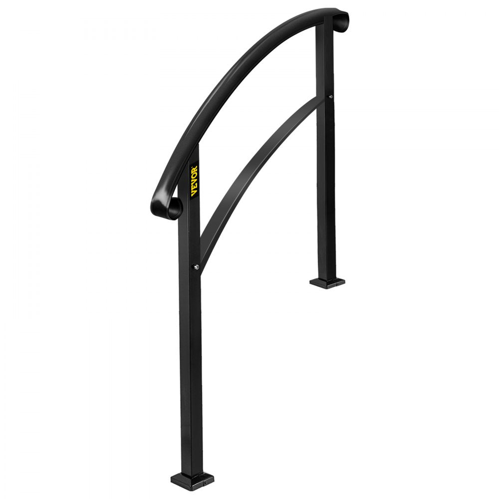 VEVOR Handrails for Outdoor Steps, Fit 1 or 5 Steps Outdoor Stair Railing, Black Wrought Iron Handrail, Flexible Front Porch Hand Rail, Transitional Handrails for Concrete Steps or Wooden Stairs