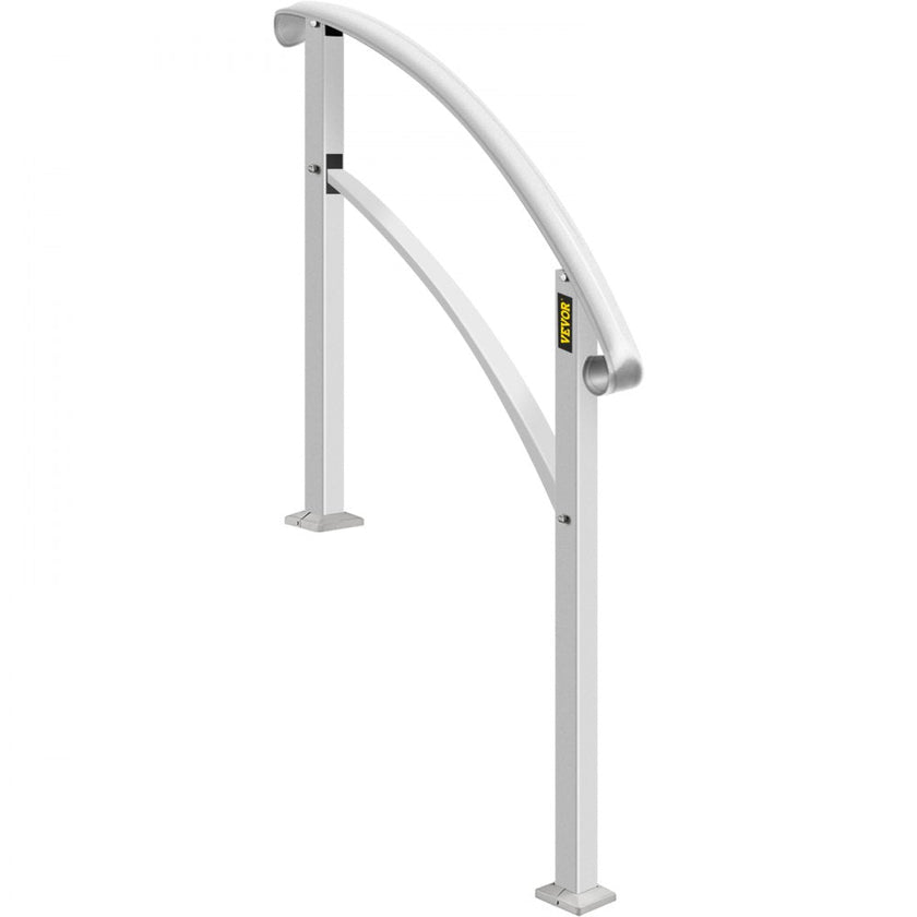 VEVOR Handrails for Outdoor Steps, Fit 1 or 5 Steps Outdoor Stair Railing, White Wrought Iron Handrail, Flexible Front Porch Hand Rail, Transitional Handrails for Concrete Steps or Wooden Stairs