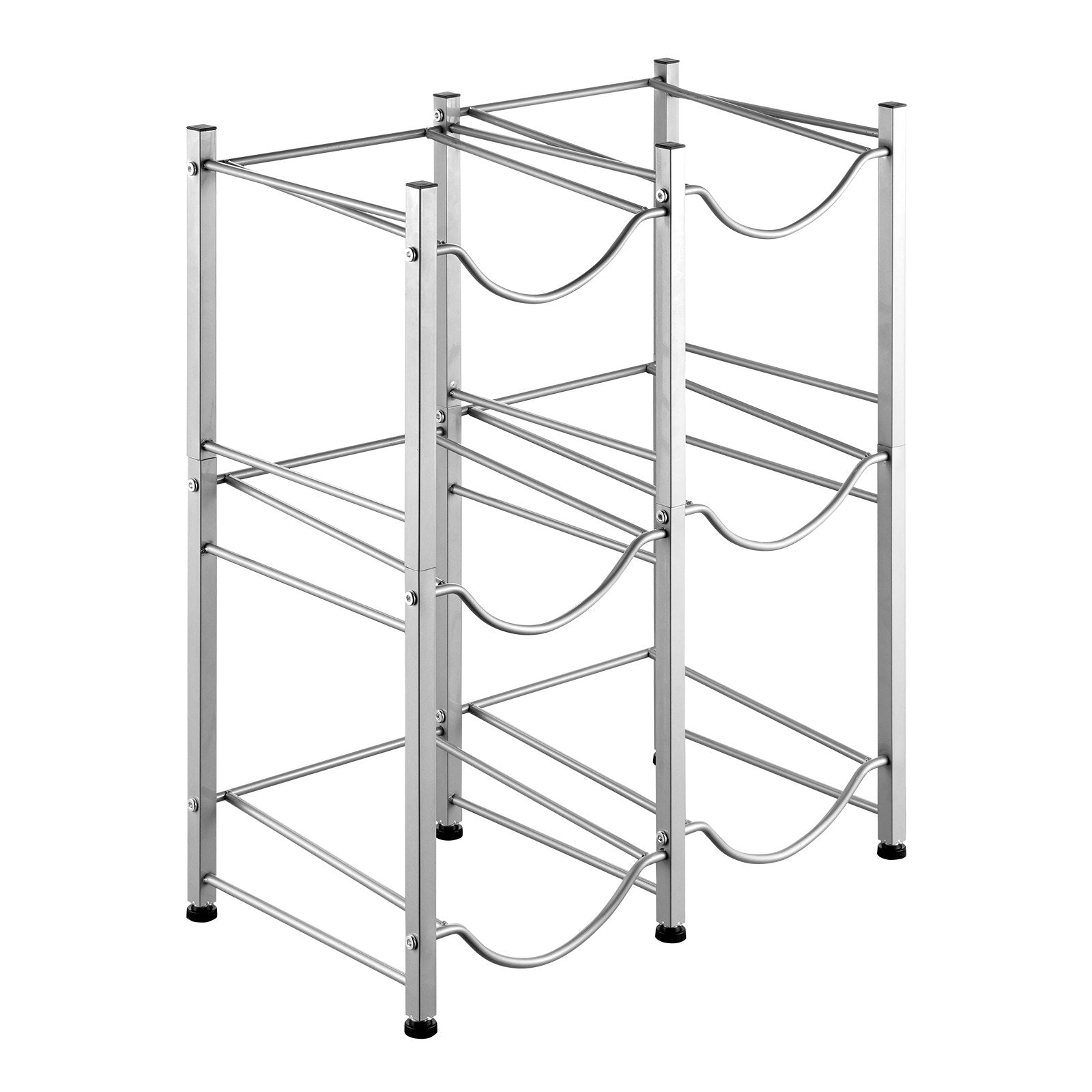 VEVOR 3 Tiers Water Jug Holder Double Row Water Bottle Rack for 6 Bottles Silver