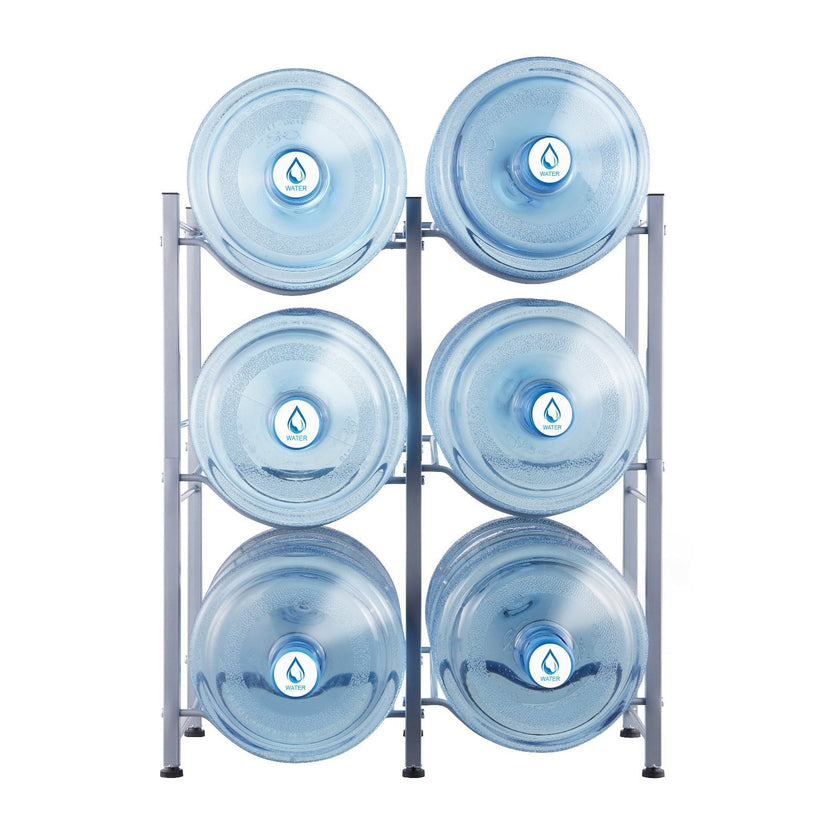 VEVOR 3 Tiers Water Jug Holder Double Row Water Bottle Rack for 6 Bottles Silver