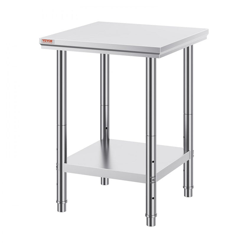 VEVOR Stainless Steel Work Table 24 x 24 x 32 Inch Commercial Kitchen Prep & Work Table Heavy Duty Prep Worktable Metal Work Table with Adjustable Feet for Restaurant, Home and Hotel