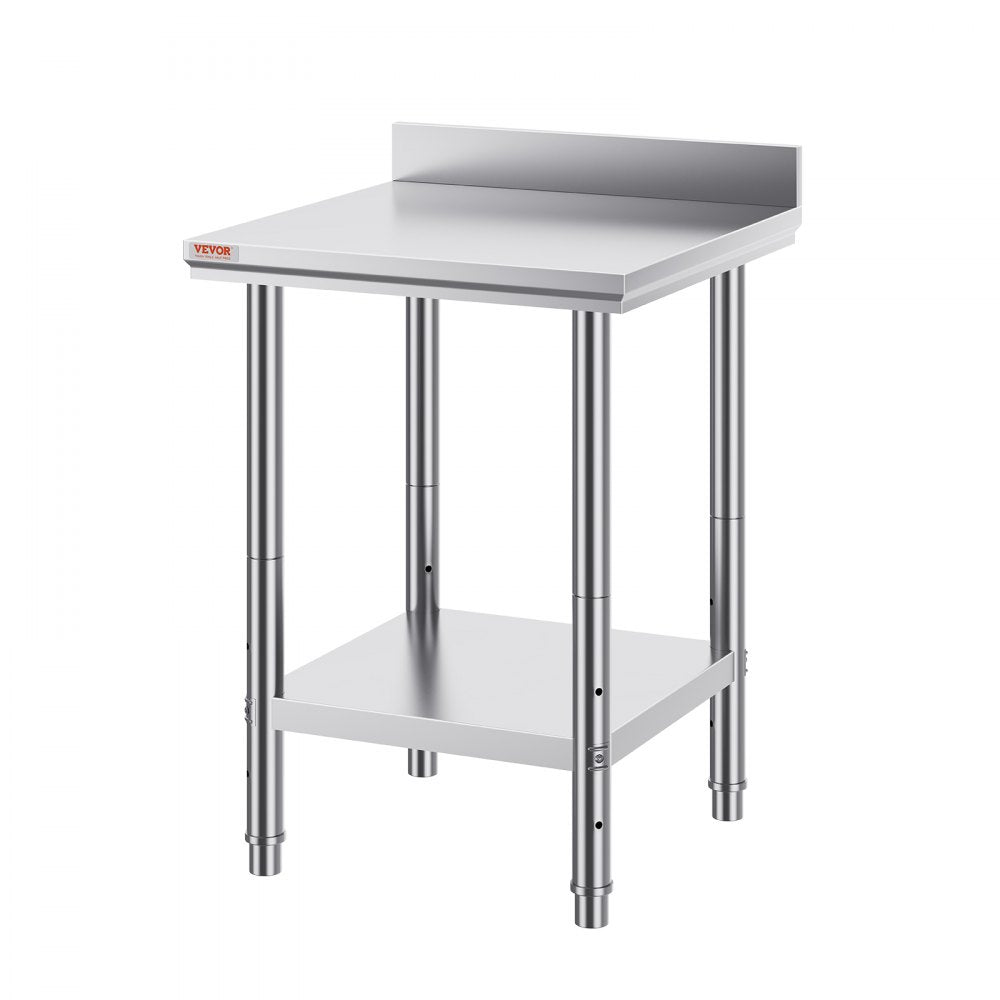 VEVOR Stainless Steel Work Table 24 x 24 x 34 Inch Commercial Food Prep Worktable Heavy Duty Prep Worktable Metal Work Table with Adjustable Feet for Restaurant, Home and Hotel