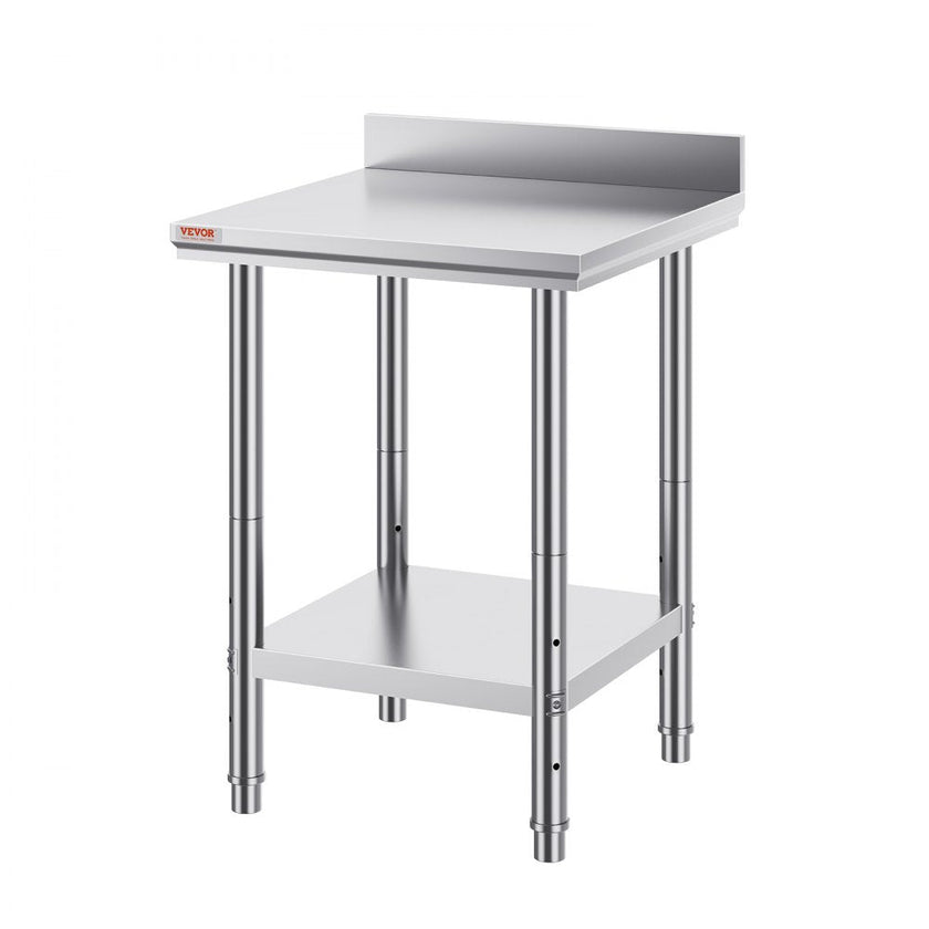 VEVOR Stainless Steel Work Table 24 x 24 x 34 Inch Commercial Food Prep Worktable Heavy Duty Prep Worktable Metal Work Table with Adjustable Feet for Restaurant, Home and Hotel
