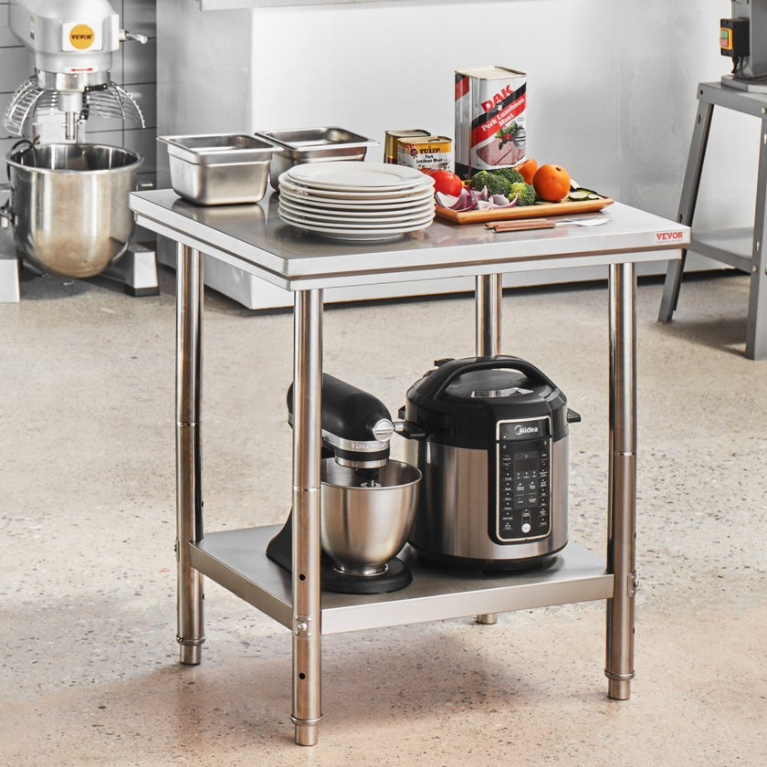 VEVOR Stainless Steel Work Table 24 x 30 x 32 Inch Commercial Food Prep Worktable for Home, Kitchen, Restaurant Metal Prep Table with Adjustable Feet