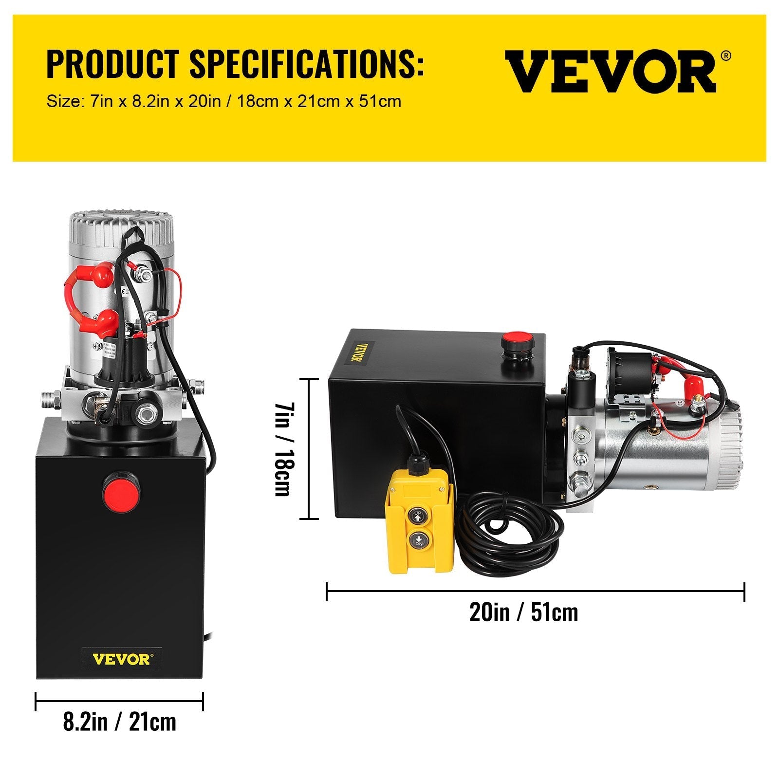 VEVOR 6 Quart Hydraulic Power Unit Steel Tank Hydraulic Pump Single Acting 3200 PSI Max 12V DC Power Unit for Dump Trailer Car Lifting