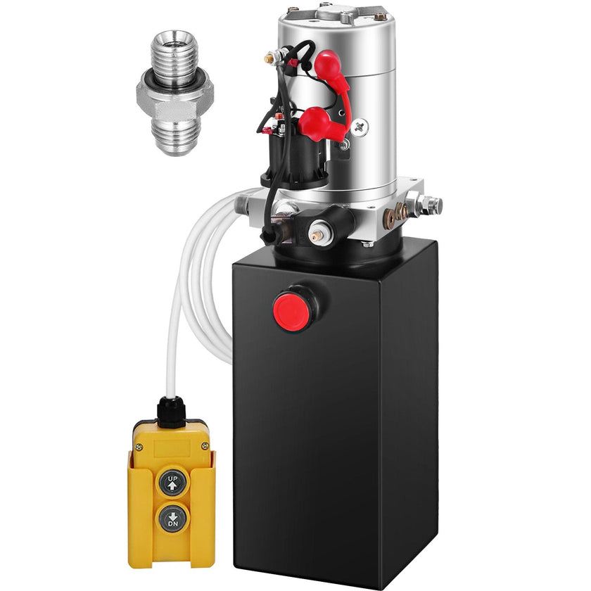 VEVOR 6 Quart Hydraulic Power Unit Steel Tank Hydraulic Pump Single Acting 3200 PSI Max 12V DC Power Unit for Dump Trailer Car Lifting