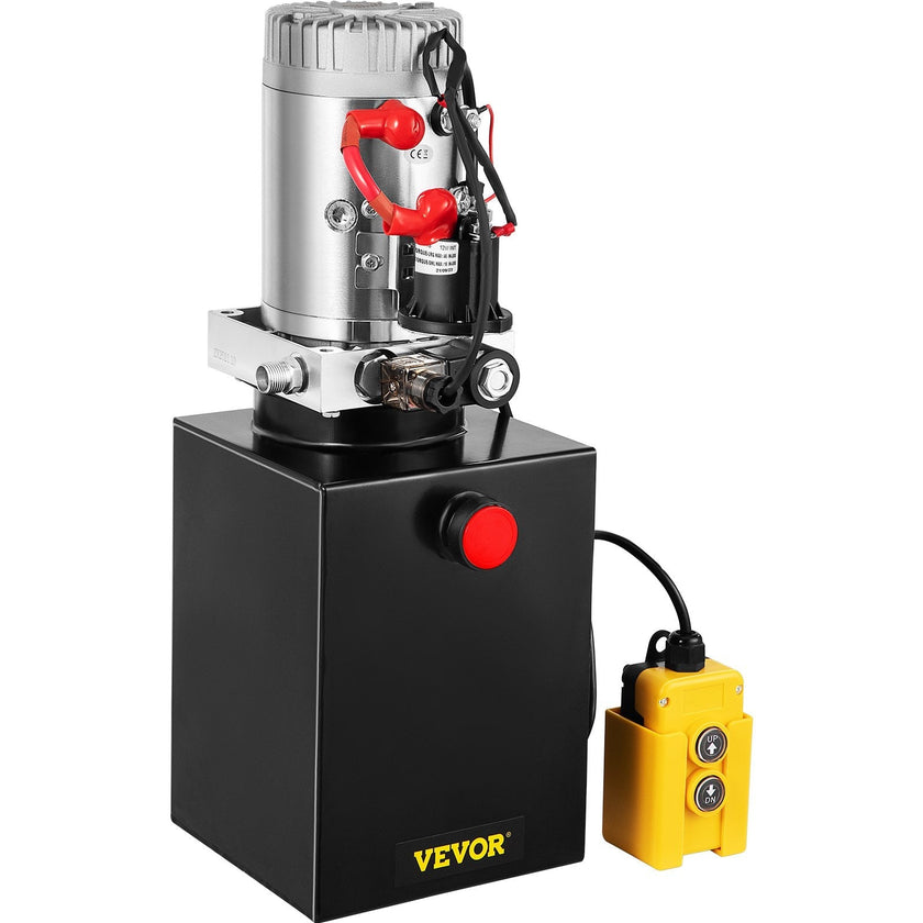 VEVOR 6 Quart Hydraulic Power Unit Steel Tank Hydraulic Pump Single Acting 3200 PSI Max 12V DC Power Unit for Dump Trailer Car Lifting