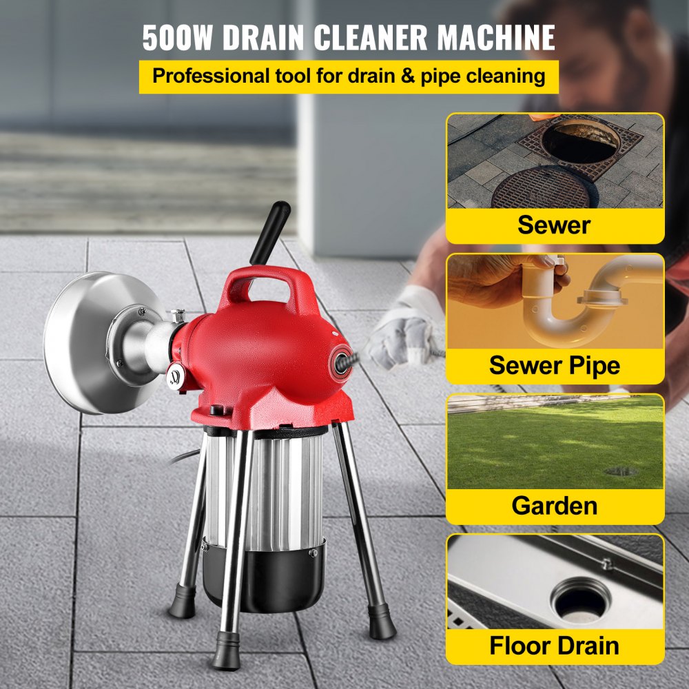 VEVOR Drain Cleaner Machine, 500W 3 Cables, Electric Drain Auger for 3/4\