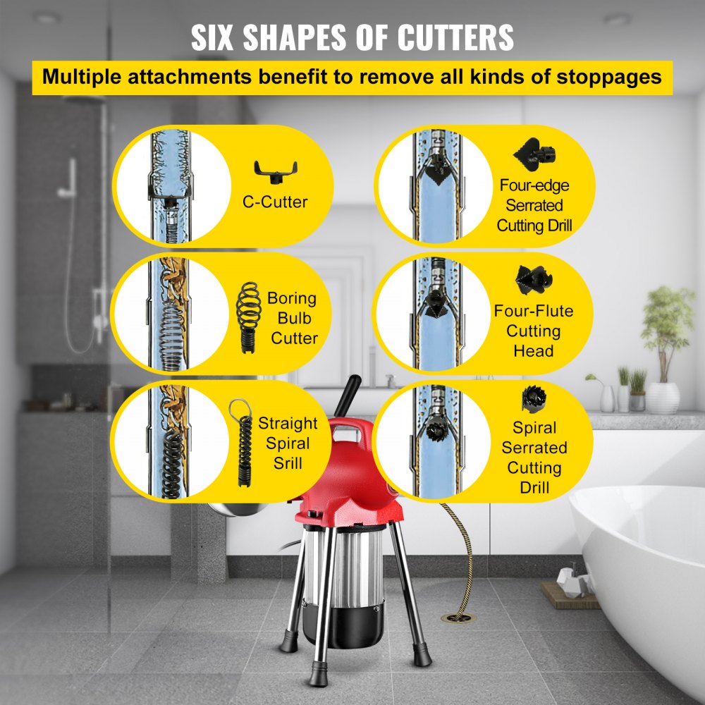 VEVOR Drain Cleaner Machine, 500W 3 Cables, Electric Drain Auger for 3/4\