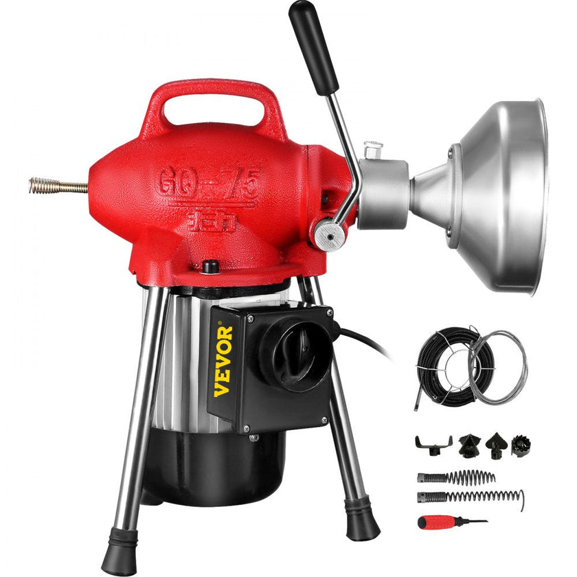 VEVOR Drain Cleaner Machine, 500W 3 Cables, Electric Drain Auger for 3/4\
