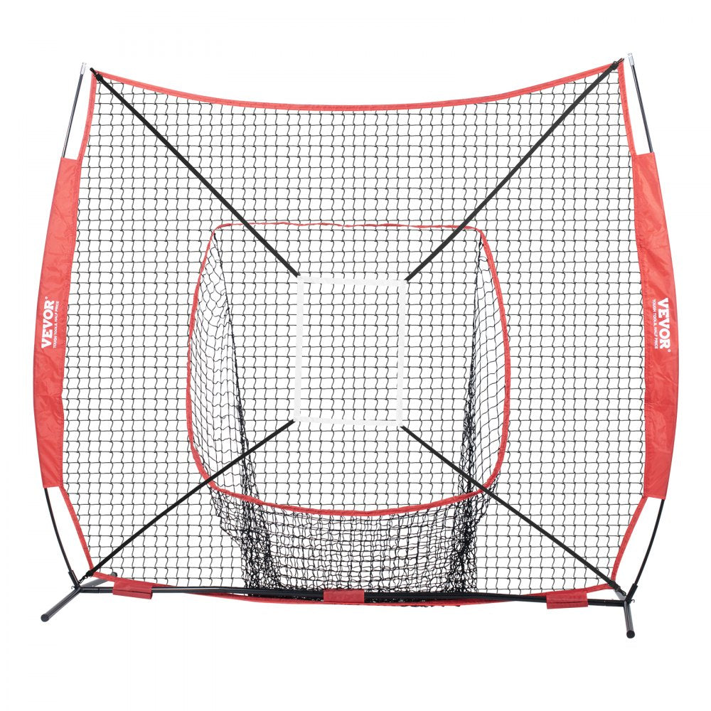 VEVOR 7x7 ft Baseball Softball Practice Net, Portable Baseball Training Net for Hitting Batting Catching Pitching, Backstop Baseball Equipment with Bow Frame, Carry Bag, Strike Zone, Ball, Batting Tee