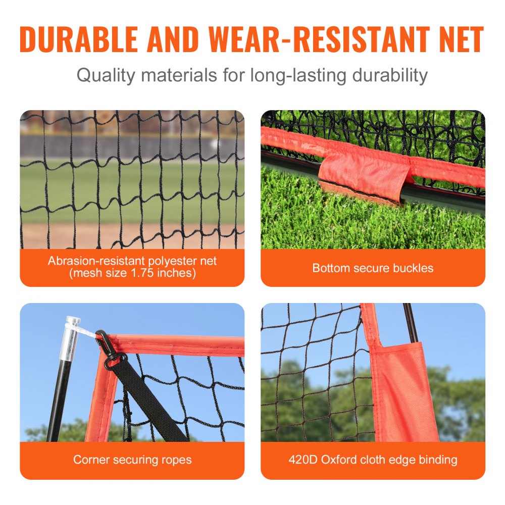 VEVOR 7x7 ft Baseball Softball Practice Net, Portable Baseball Training Net for Hitting Catching Pitching, Backstop Equipment with Bow Frame, Carry Bag, Strike Zone, 12 Balls, Tee, and Ball Collector