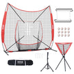 VEVOR 7x7 ft Baseball Softball Practice Net, Portable Baseball Training Net for Hitting Catching Pitching, Backstop Equipment with Bow Frame, Carry Bag, Strike Zone, 12 Balls, Tee, and Ball Collector