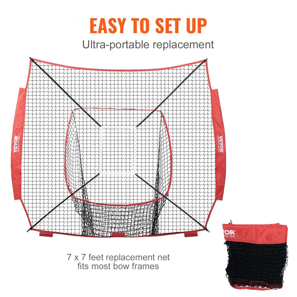 VEVOR 7x7 ft Baseball Softball Practice Net, Portable Baseball Training Net for Hitting Batting Catching Pitching, Backstop Baseball Equipment Training Aids with Strike Zone