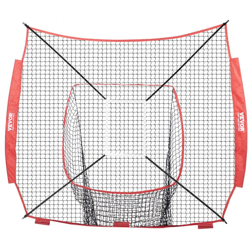 VEVOR 7x7 ft Baseball Softball Practice Net, Portable Baseball Training Net for Hitting Batting Catching Pitching, Backstop Baseball Equipment Training Aids with Strike Zone