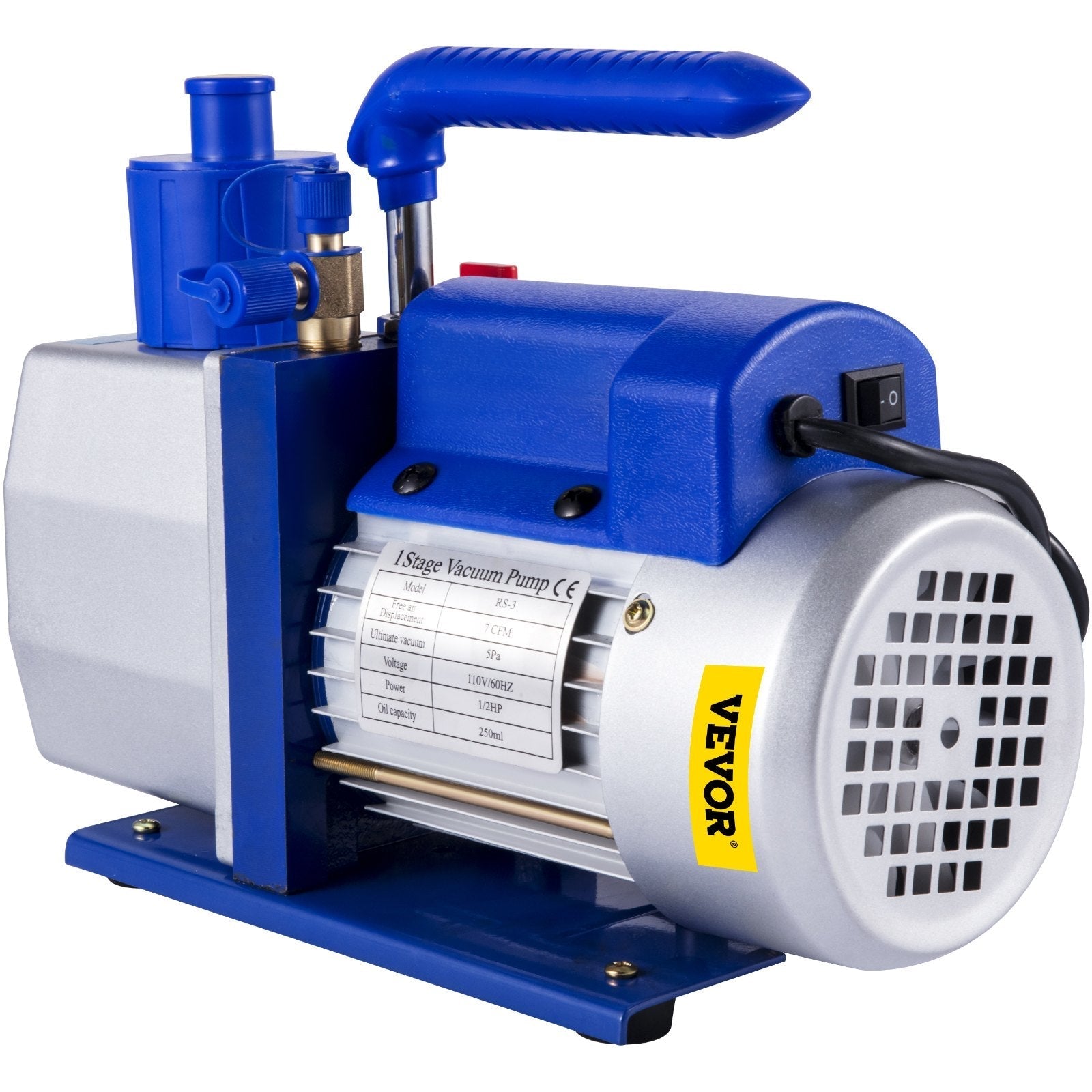 VEVOR Vacuum Pump 7 CFM 1/2 HP 1 Stage Ultimate Vacuum Refrigerant HVAC Air Tool 110V 5PA Air Conditioning Pump for Automobile Reparation Vacuum Evacuation