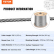 VEVOR 3/16 Inch 7x19 Stainless Steel Aircraft Cable Reel 500FT Stainless Steel Cable T304 Wire Rope Winch Cable Replacement (T304)