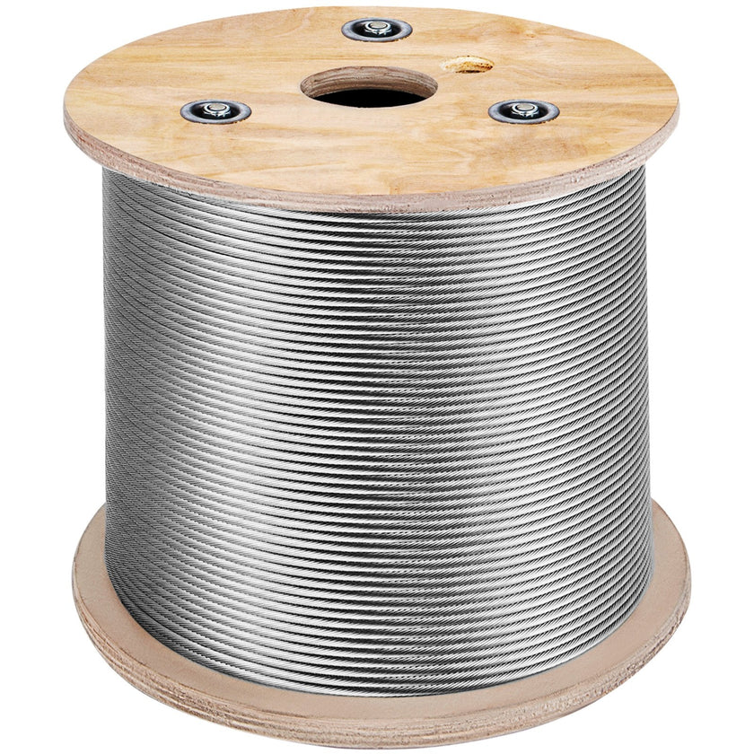 VEVOR 3/16 Inch 7x19 Stainless Steel Aircraft Cable Reel 500FT Stainless Steel Cable T304 Wire Rope Winch Cable Replacement (T304)