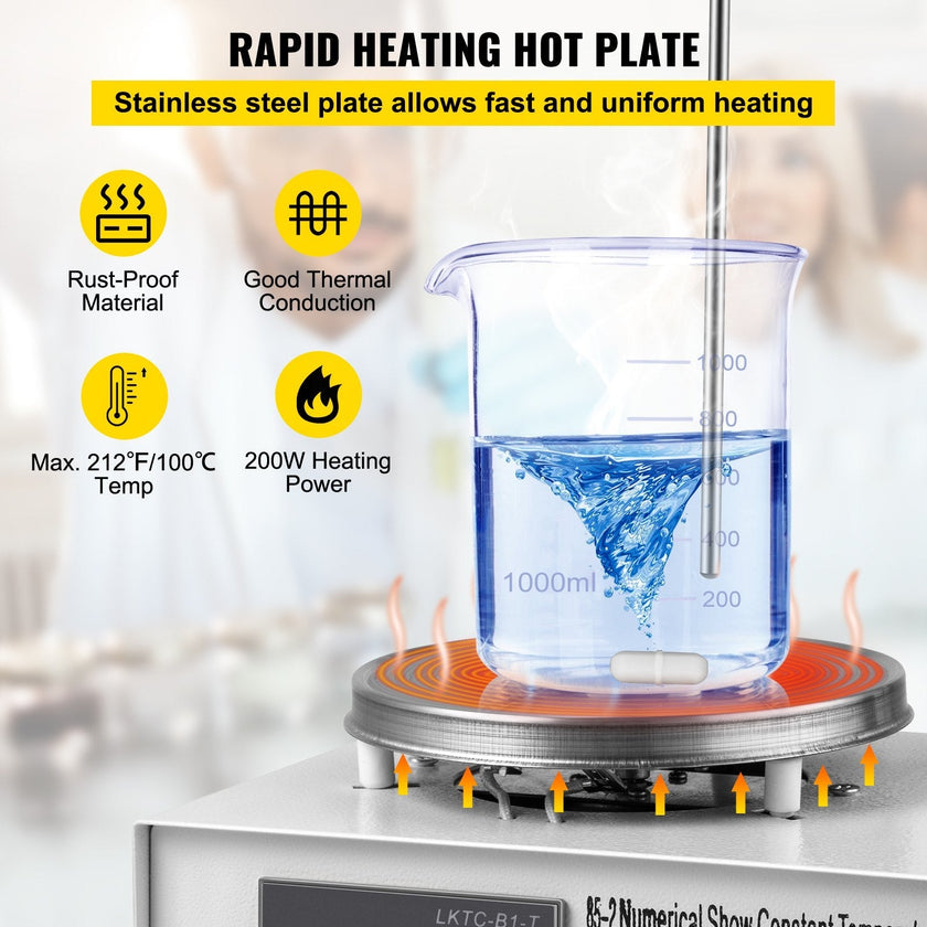 VEVOR 85-2 Magnetic Mixer Hotplate 1000ml Magnetic Heating Plate Magnetic Stirrer with Hotplate 110V Magnetic Stirring Mixer