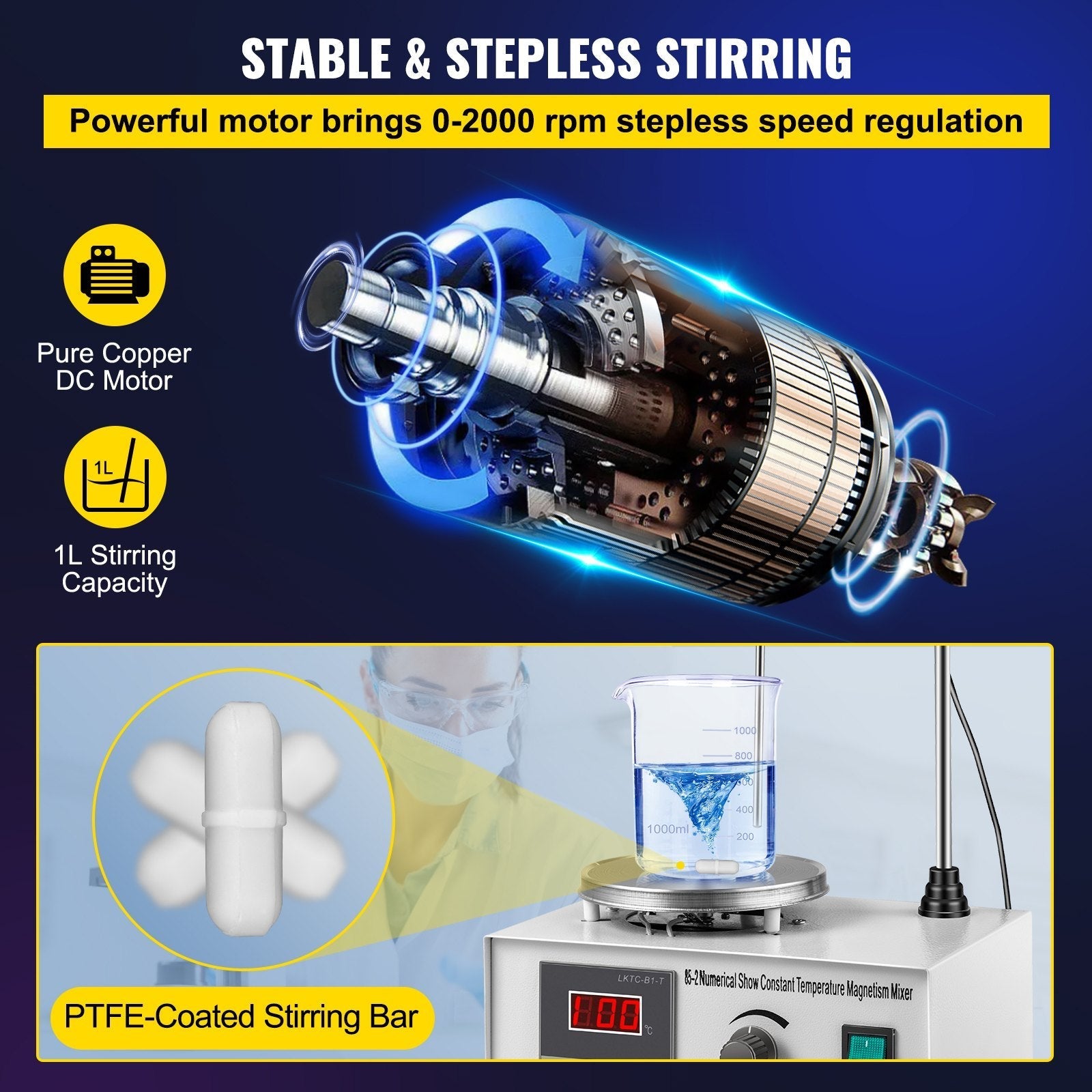 VEVOR 85-2 Magnetic Mixer Hotplate 1000ml Magnetic Heating Plate Magnetic Stirrer with Hotplate 110V Magnetic Stirring Mixer