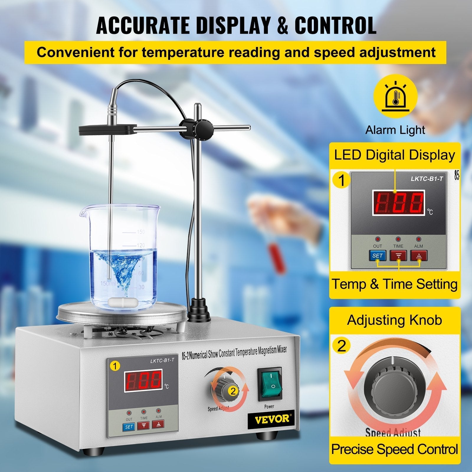 VEVOR 85-2 Magnetic Mixer Hotplate 1000ml Magnetic Heating Plate Magnetic Stirrer with Hotplate 110V Magnetic Stirring Mixer