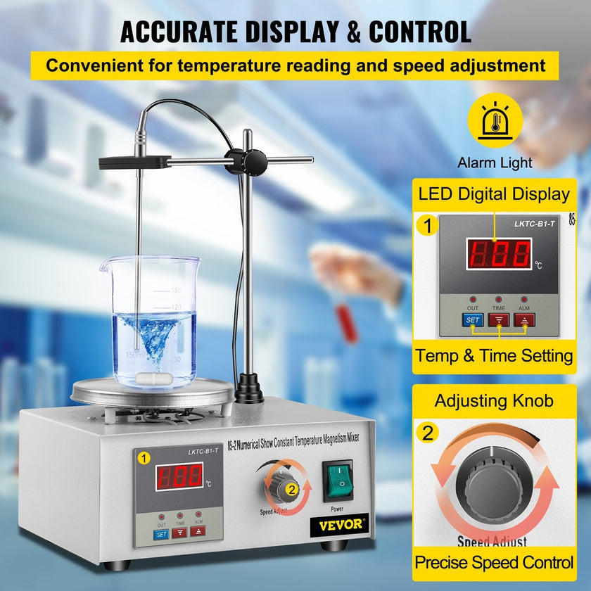 VEVOR 85-2 Magnetic Mixer Hotplate 1000ml Magnetic Heating Plate Magnetic Stirrer with Hotplate 110V Magnetic Stirring Mixer