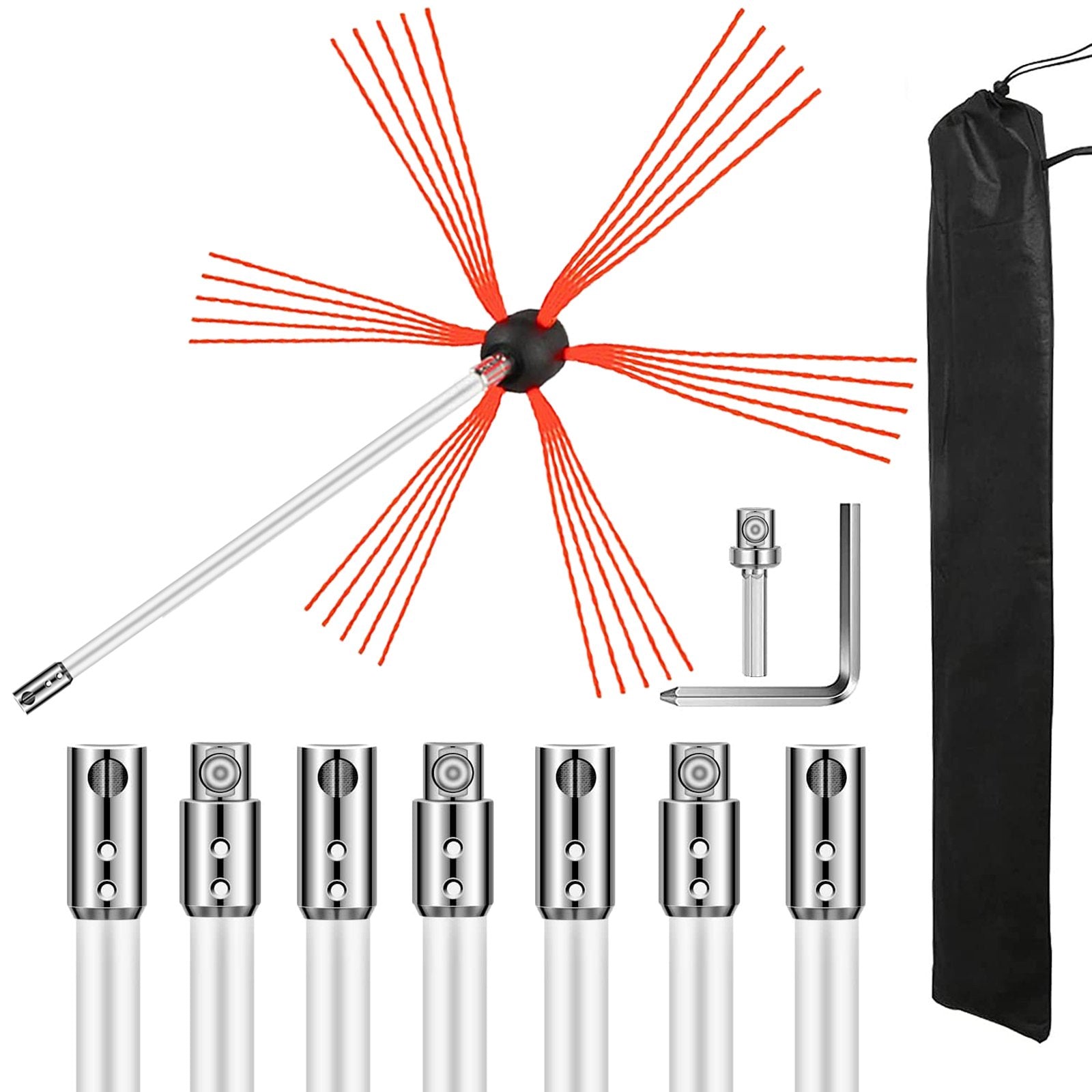 VEVOR Chimney Sweep Kit 26FT, Chimney Brush 315 Inch Chimney Brush Rod Kit 8 Rods with Nylon Flexible Rods .
