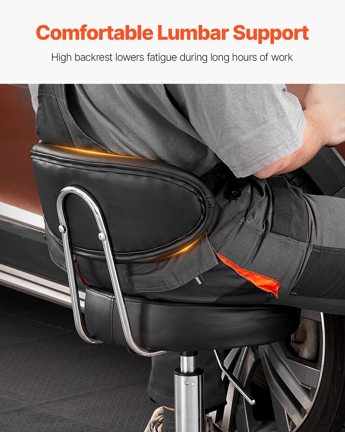VEVOR Shop Stool Adjustable Garage Seat 300 lbs Load with Backrest & Wheels