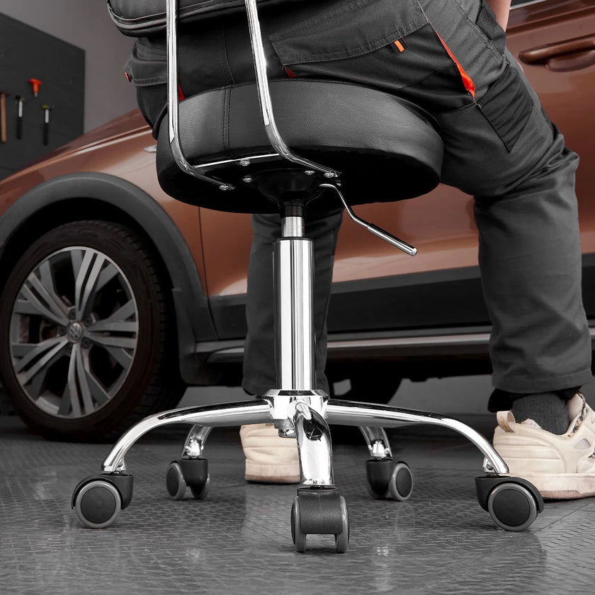 VEVOR Shop Stool Adjustable Garage Seat 300 lbs Load with Backrest & Wheels