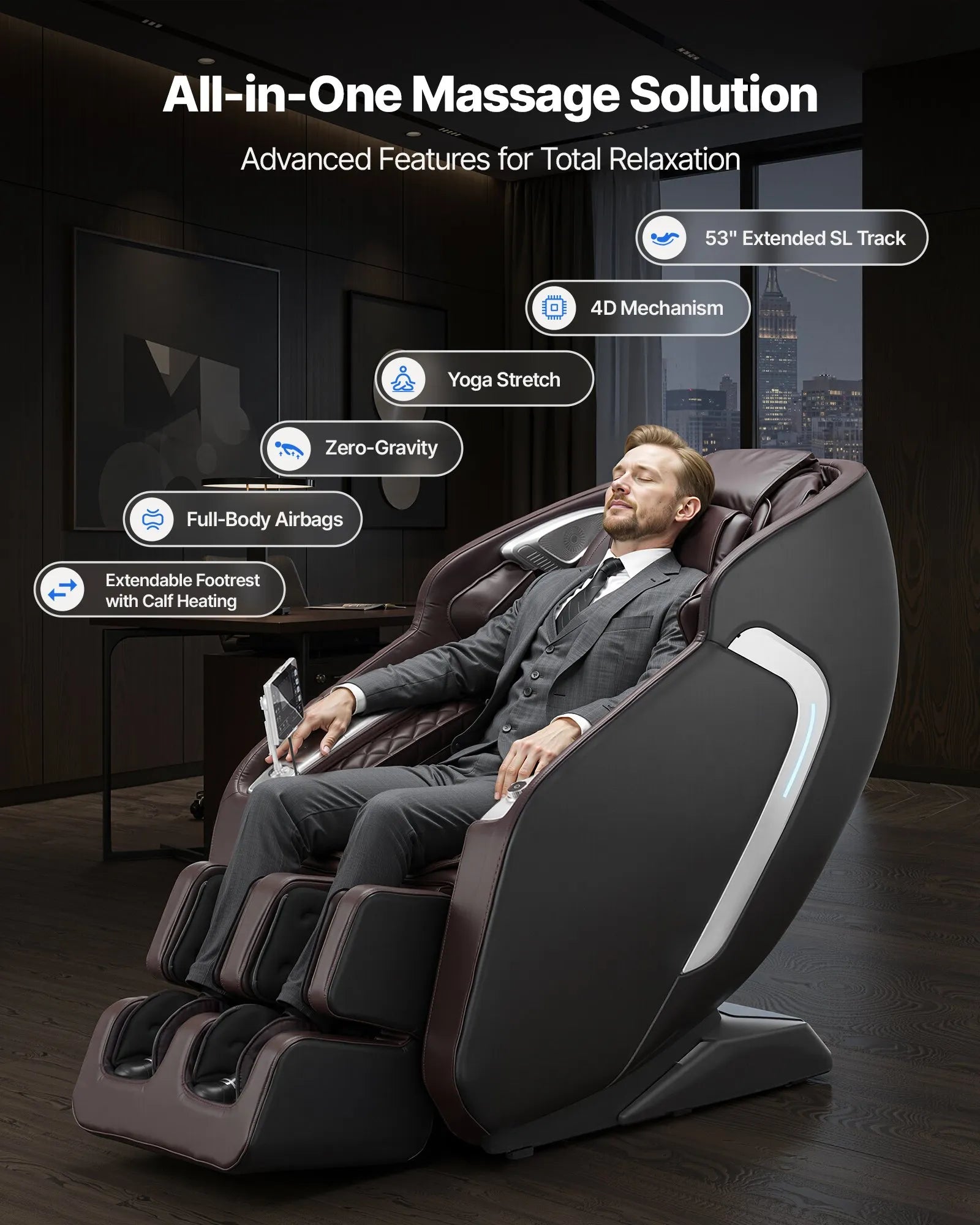 VEVOR Massage Chair Full Body 4D Massage Recliner with SL-Track & Yoga Stretch