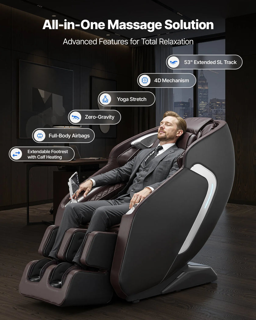 VEVOR Massage Chair Full Body 4D Massage Recliner with SL-Track & Yoga Stretch