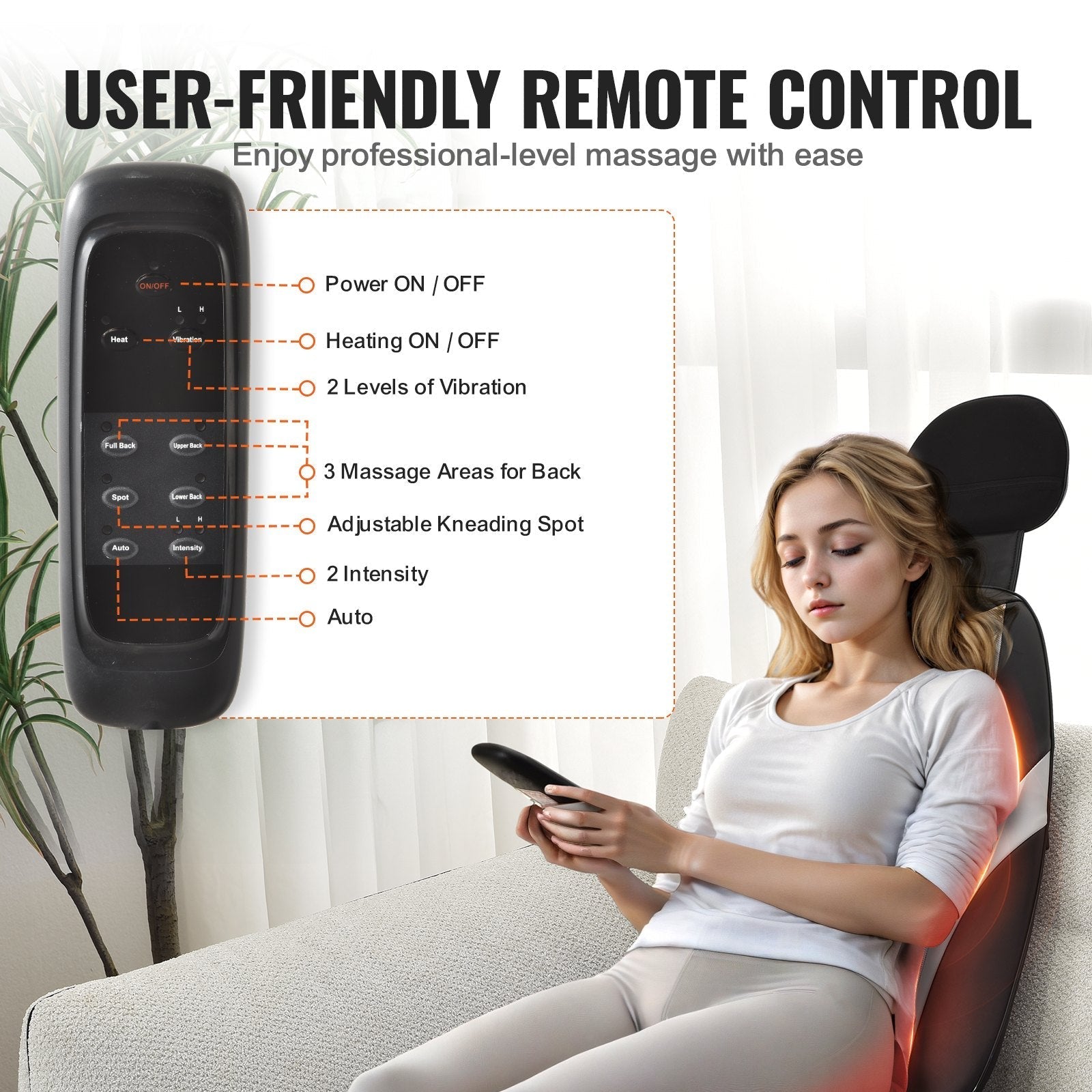VEVOR Shiatsu Back Massager with Heat, Massage Seat Cushion with 2-Group Back Shiatsu Rollers and 2 Seat Vibration Motors, Fatigue Relief Seat Massage Chair Pad with 5 Vibration Modes for Home Office
