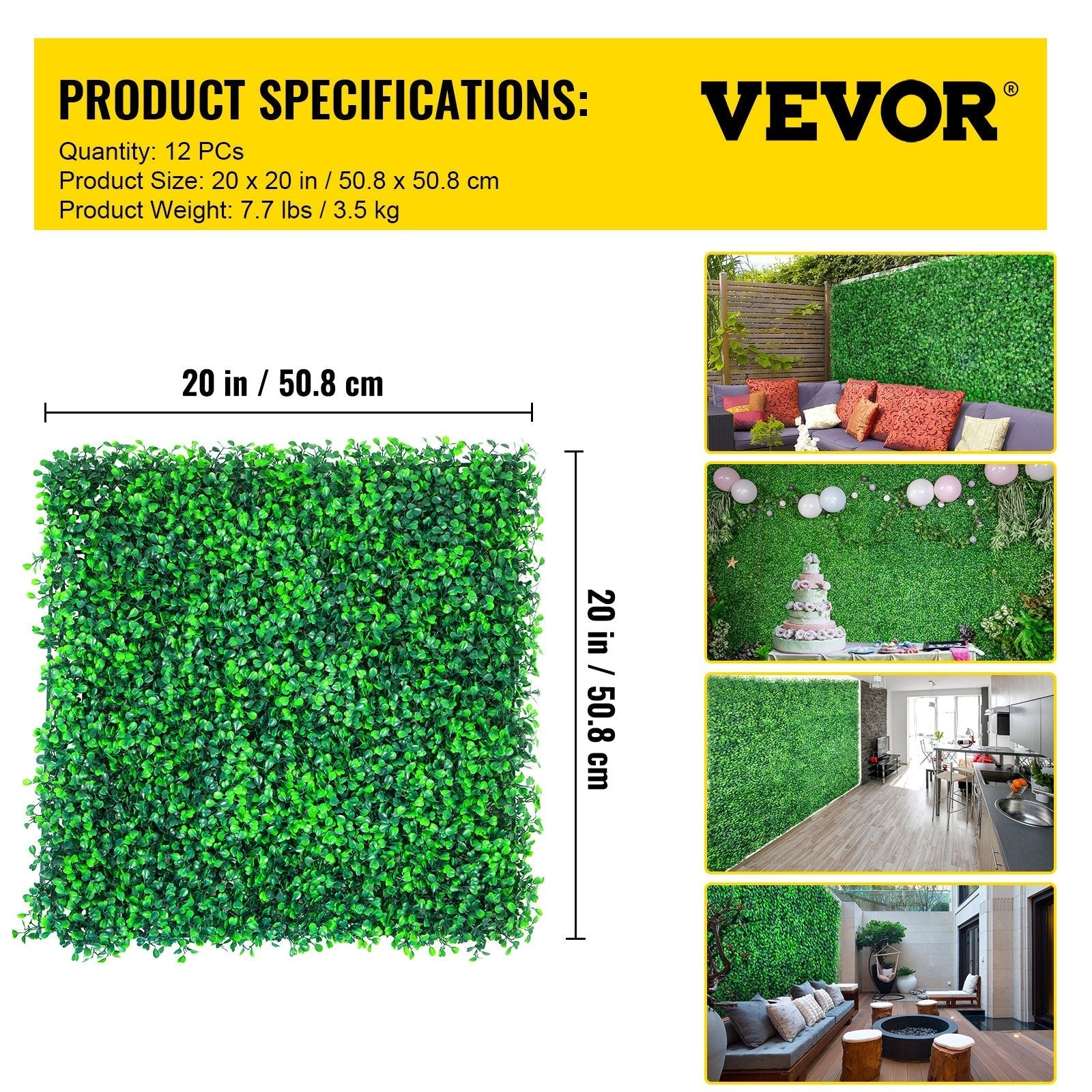 VEVOR Artificial Boxwood Panels, 12 PCS 20