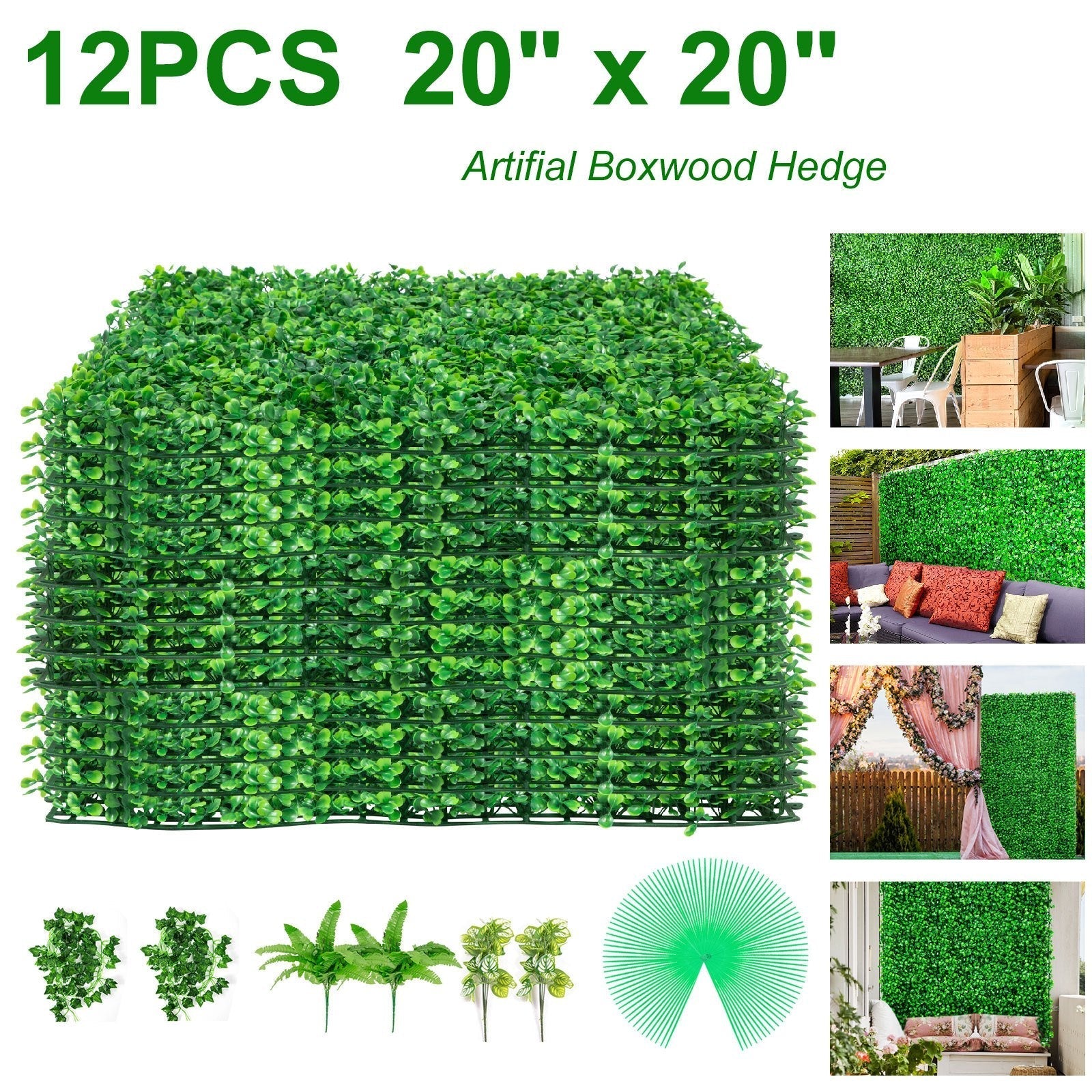 VEVOR Artificial Boxwood Panels, 12 PCS 20