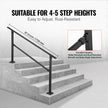 VEVOR Outdoor Stair Railing, Fits for 0-5 Steps Transitional Wrought Iron Handrail, Adjustable Exterior Stair Railing, Handrails for Concrete Steps with Installation Kit, Matte Black Outdoor Handrail