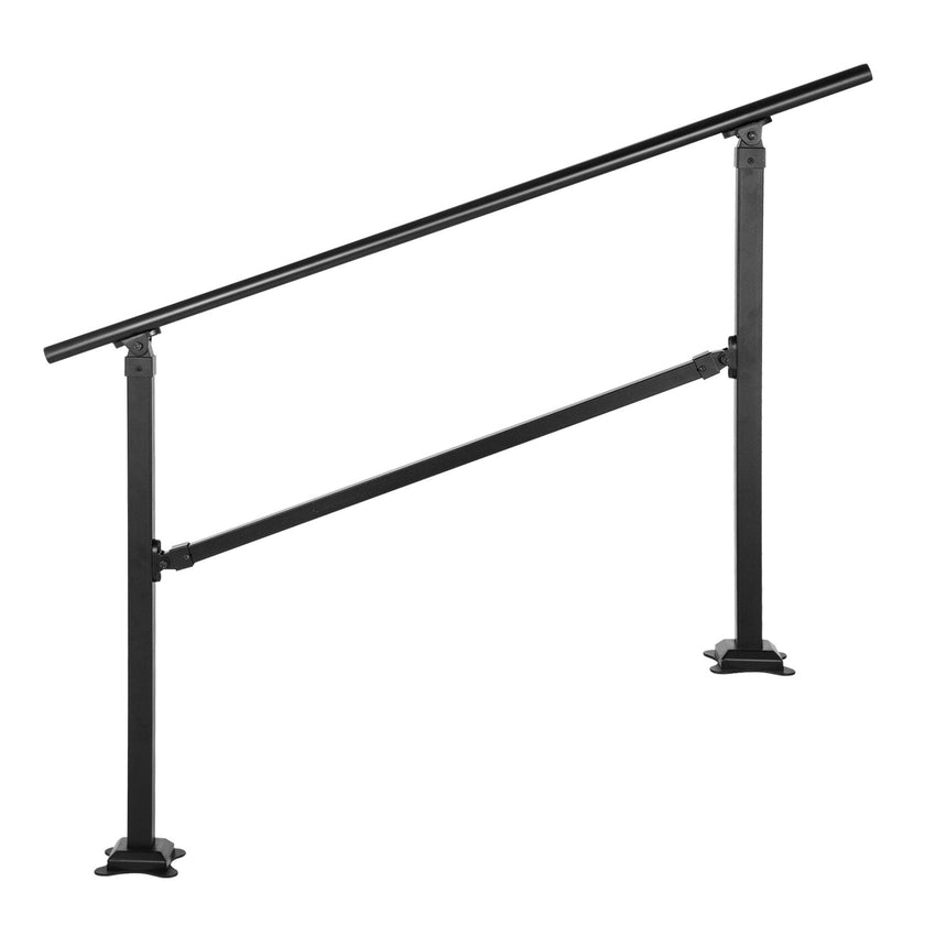 VEVOR Outdoor Stair Railing, Fits for 0-5 Steps Transitional Wrought Iron Handrail, Adjustable Exterior Stair Railing, Handrails for Concrete Steps with Installation Kit, Matte Black Outdoor Handrail