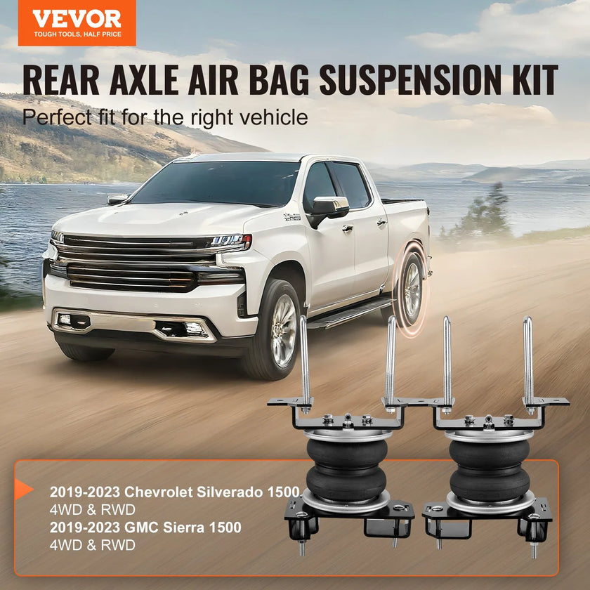 VEVOR Air Bag Suspension Kit, Air Springs Suspension Bag Kit Compatible with 2019-2023 Chevrolet Silverado 1500 and GMC Sierra 1500 4WD RWD, 5000 lbs Loading, 5 to 100 PSI