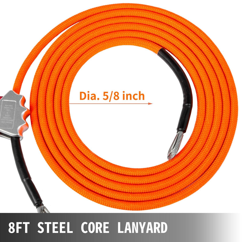 VEVOR Flip Line 5/8 Inch, Wire Core Flipline 8 ft, Wire Core Flip Line Kit with Triple Lock Carabiner Adjuster, Steel Swivel Snap, Climbing Flipline for Fall Protection, Arborist, Tree Climbers